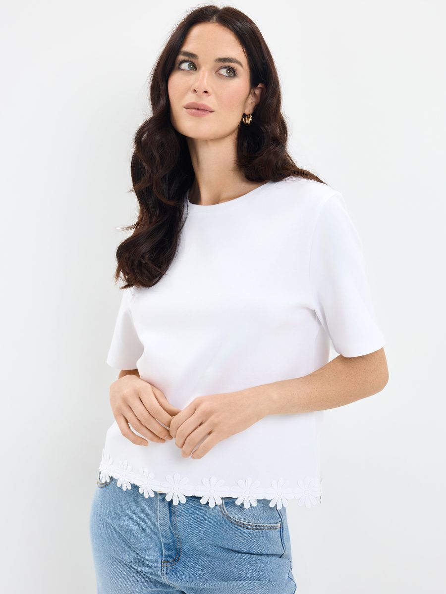 Bawełniana bluzka z haftem - kremowy - MOHITO