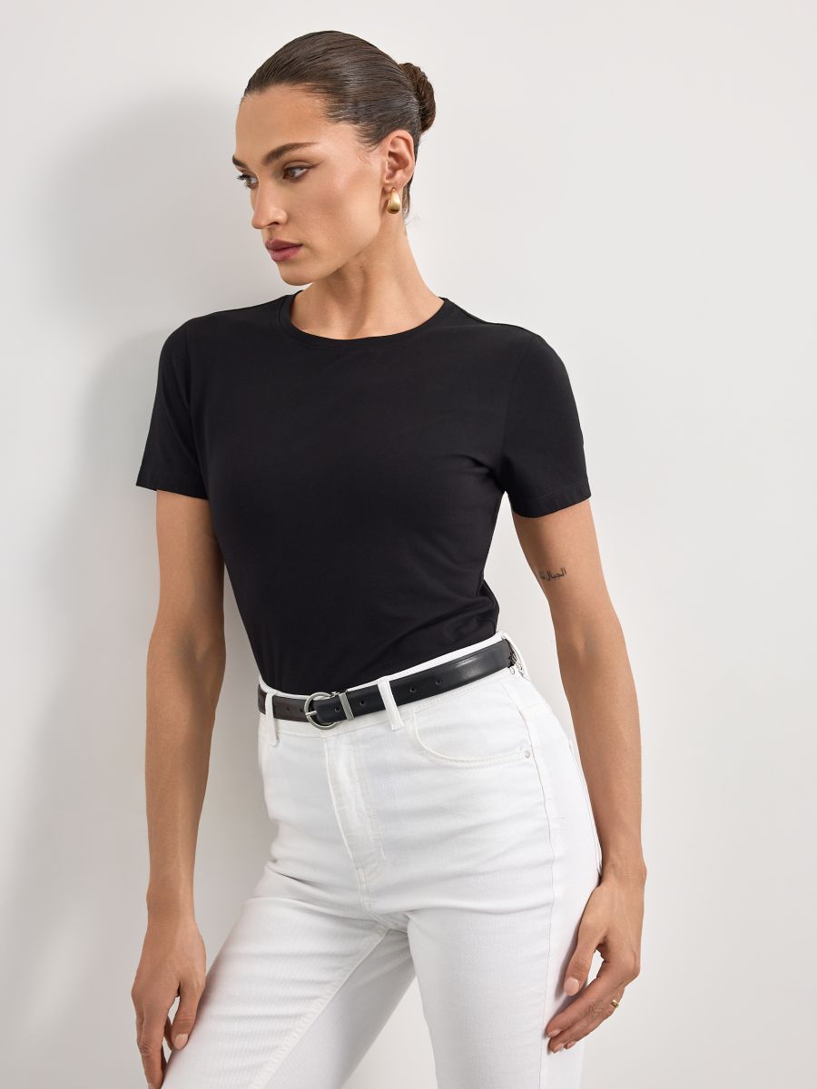 T-shirt z bawełny - czarny - MOHITO