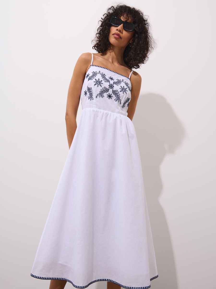 Rochie midi din bumbac - Alb - MOHITO