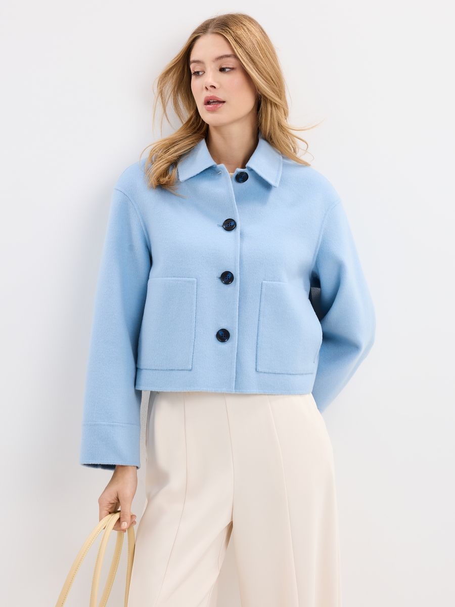 Błękitna kurtka z wełną - błękitny - MOHITO