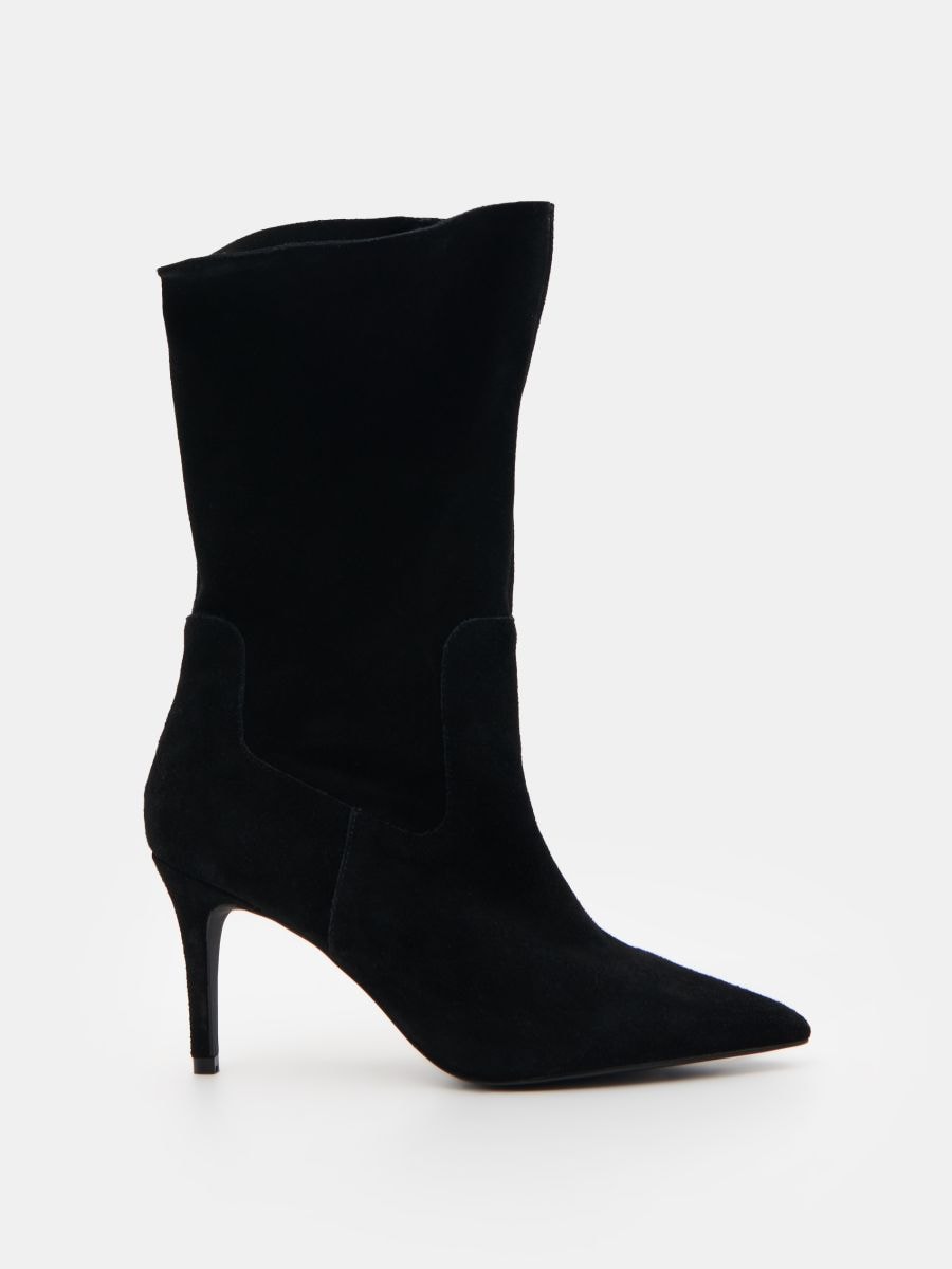 Skórzane kozaki na szpilce Skórzane kozaki na szpilce - czarny - MOHITO