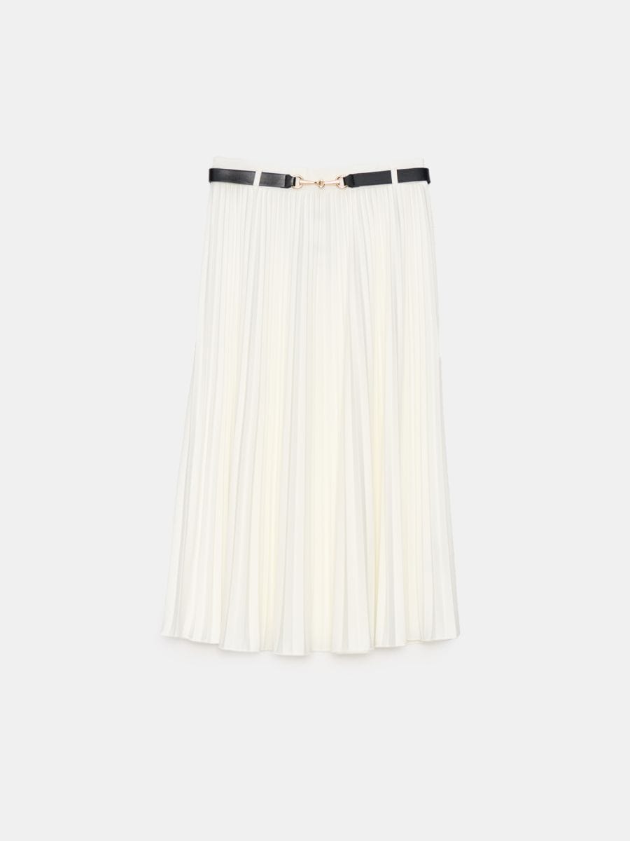 Plisowana spódnica midi - kremowy - MOHITO