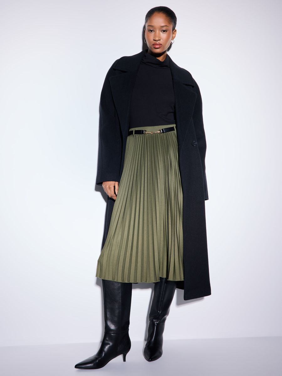 Plisowana zielona spódnica midi - khaki - MOHITO