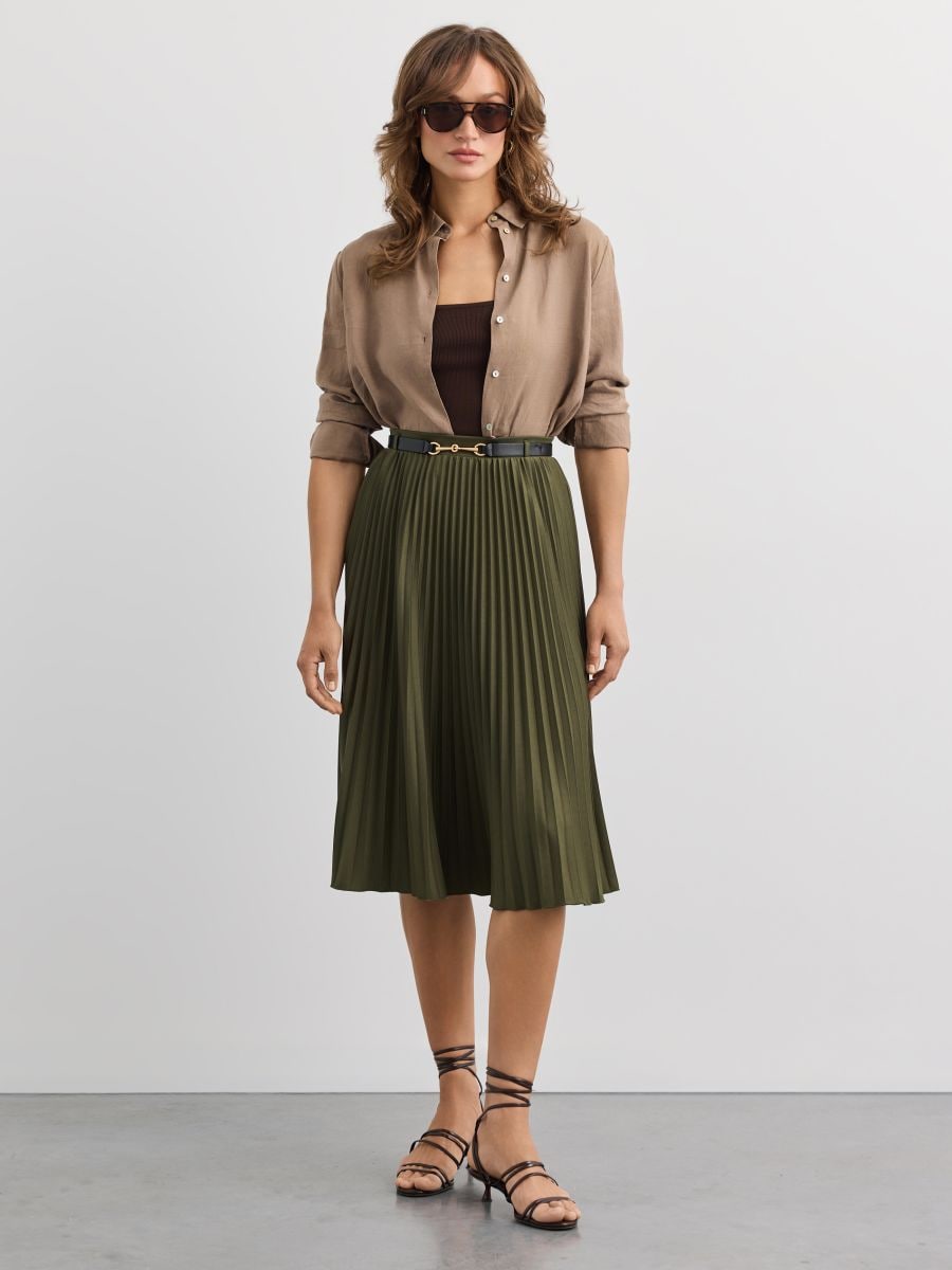 Fustă cu pliuri - Khaki - MOHITO