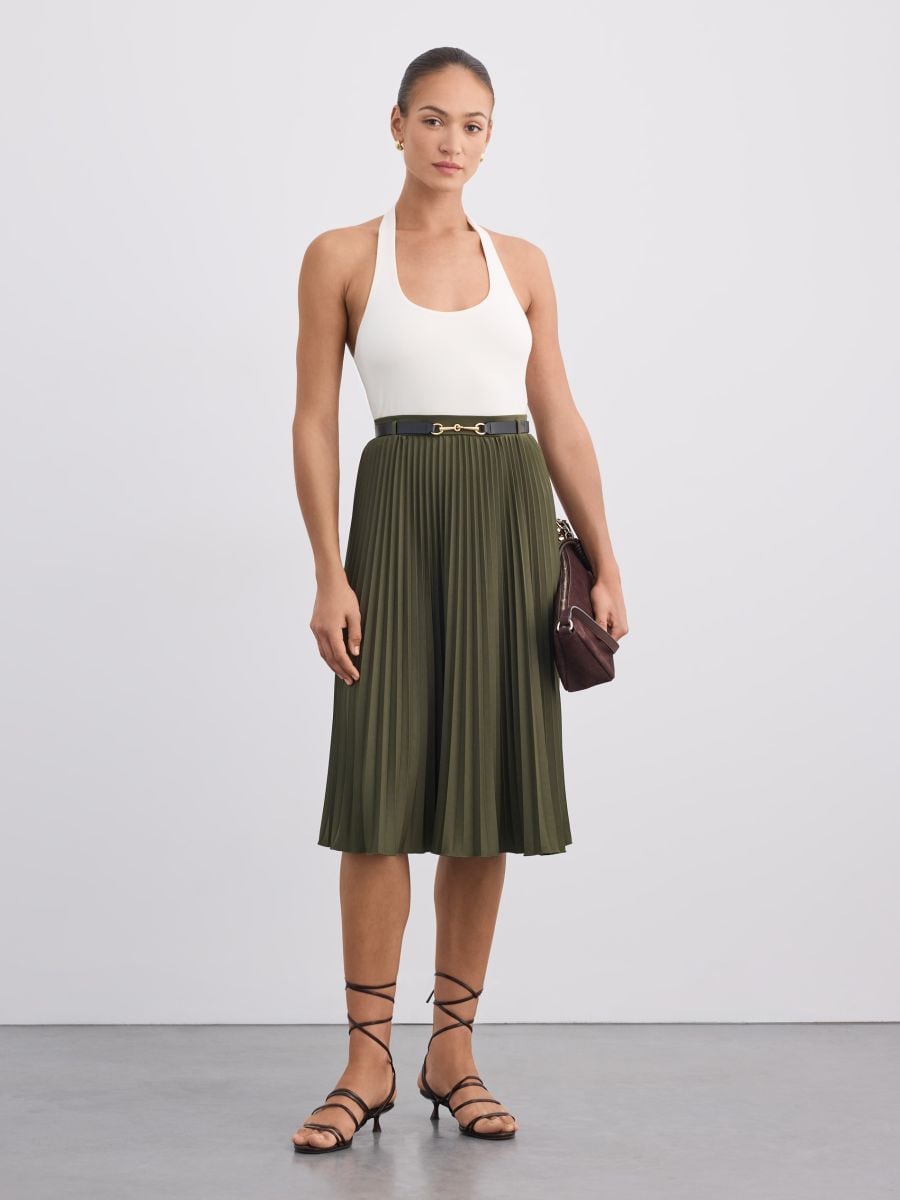 Fustă cu pliuri - Khaki - MOHITO