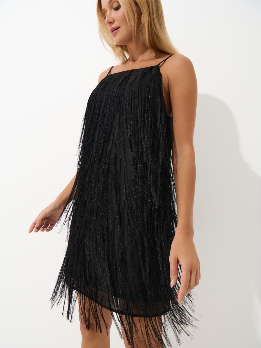 Rochie mini cu franjuri - Negru - MOHITO