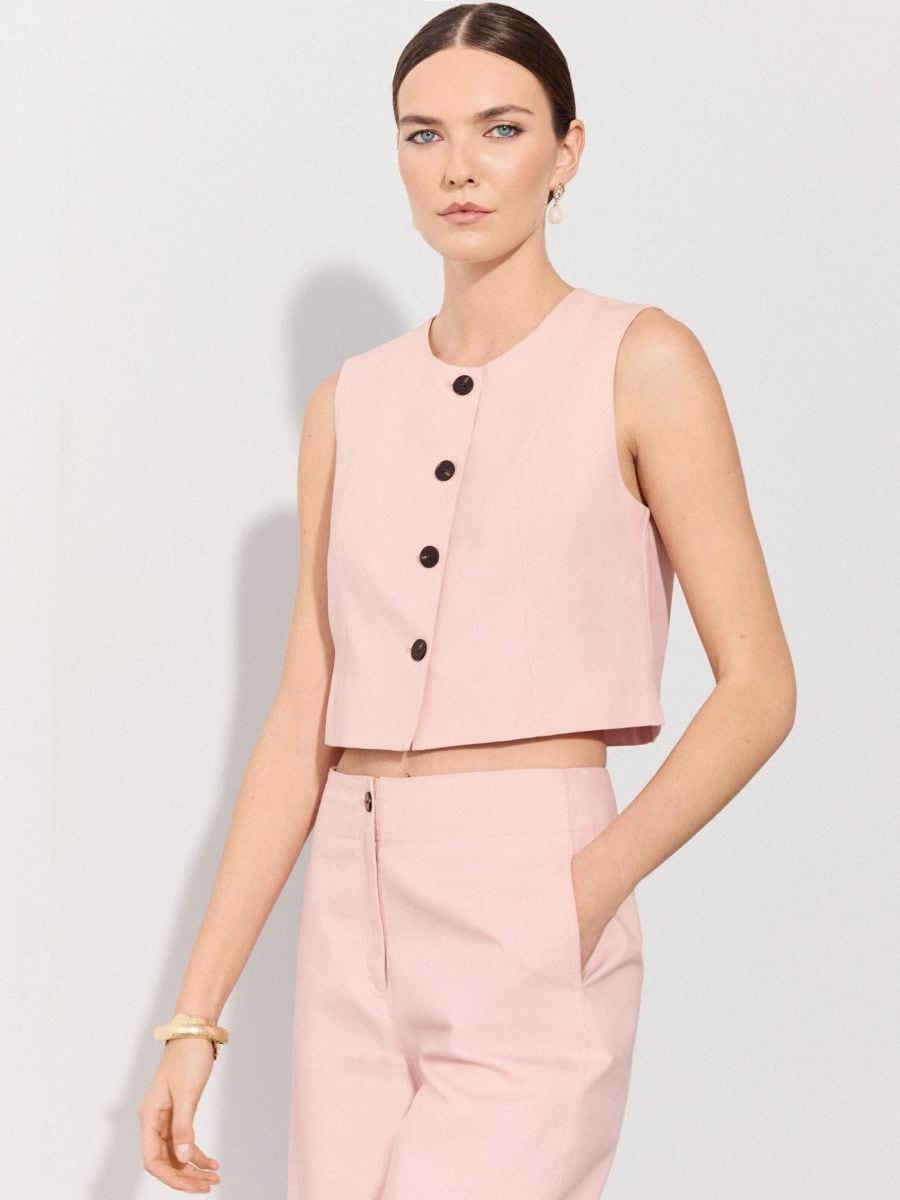 Bawełniana kamizelka - pastelowy różowy - MOHITO