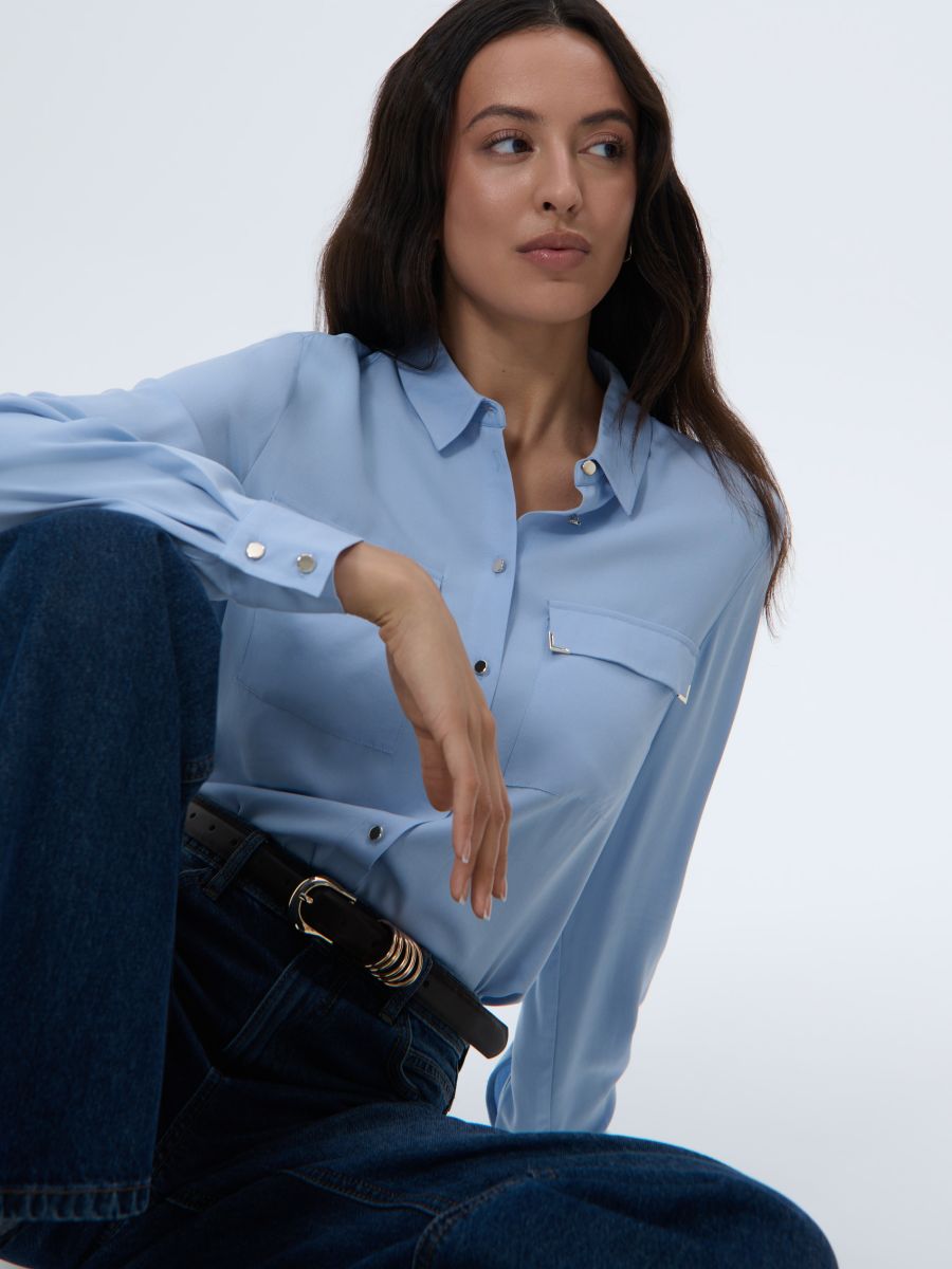 Wiskozowa błękitna koszula Wiskozowa błękitna koszula - błękitny - MOHITO