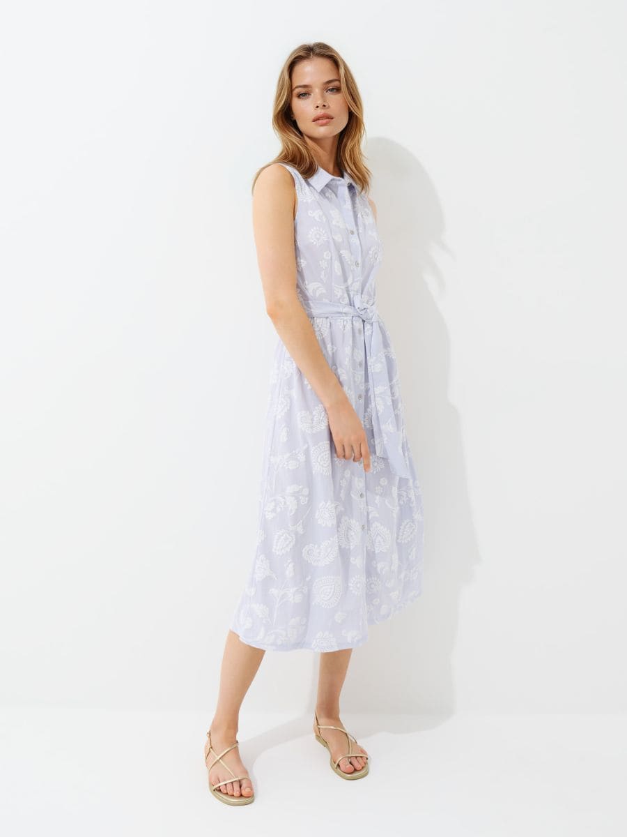 Koszulowa sukienka midi z haftem - fioletowy - MOHITO