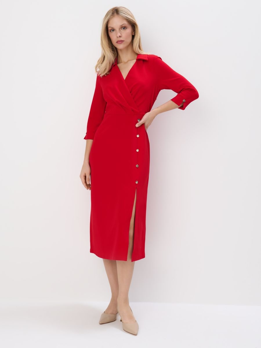 Rochie midi de ocazie - Roșu - MOHITO