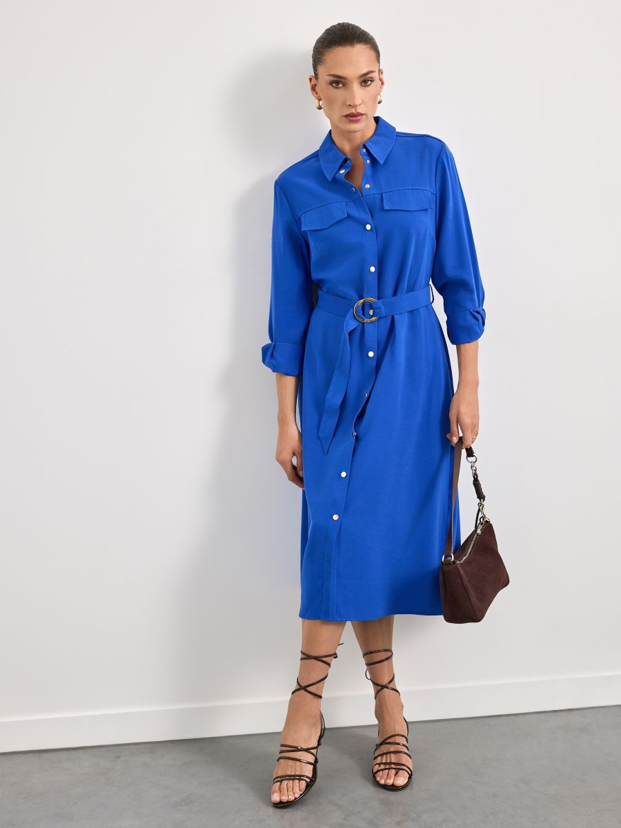 Koszulowa sukienka midi - niebieski - MOHITO