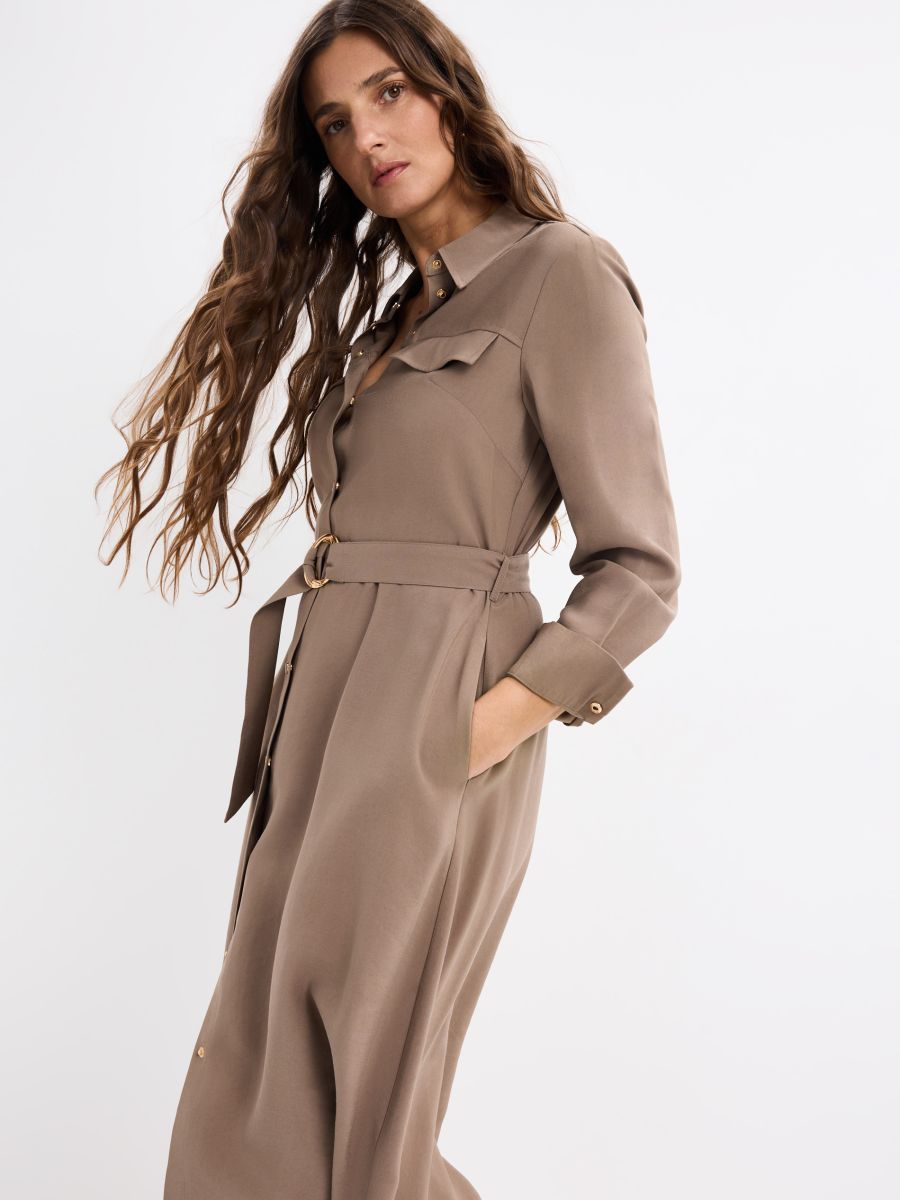 Rochie midi tip cămașă - Cafeniu - MOHITO