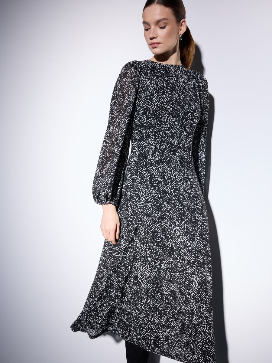Sukienka midi z długim rękawem - czarny - MOHITO