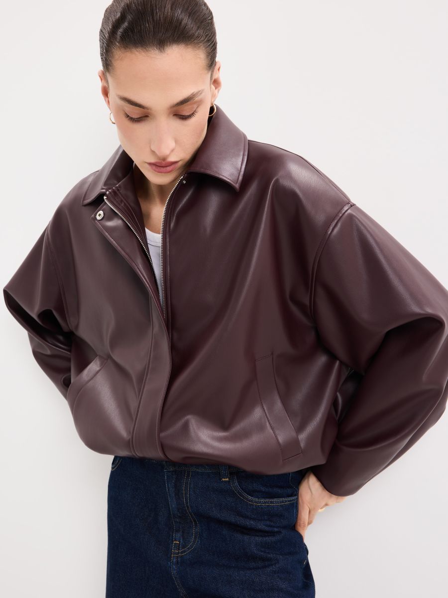Geacă tip biker - Vișiniu - MOHITO