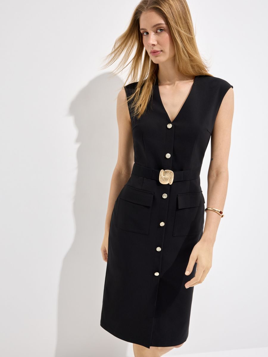 Czarna sukienka mini z paskiem - czarny - MOHITO