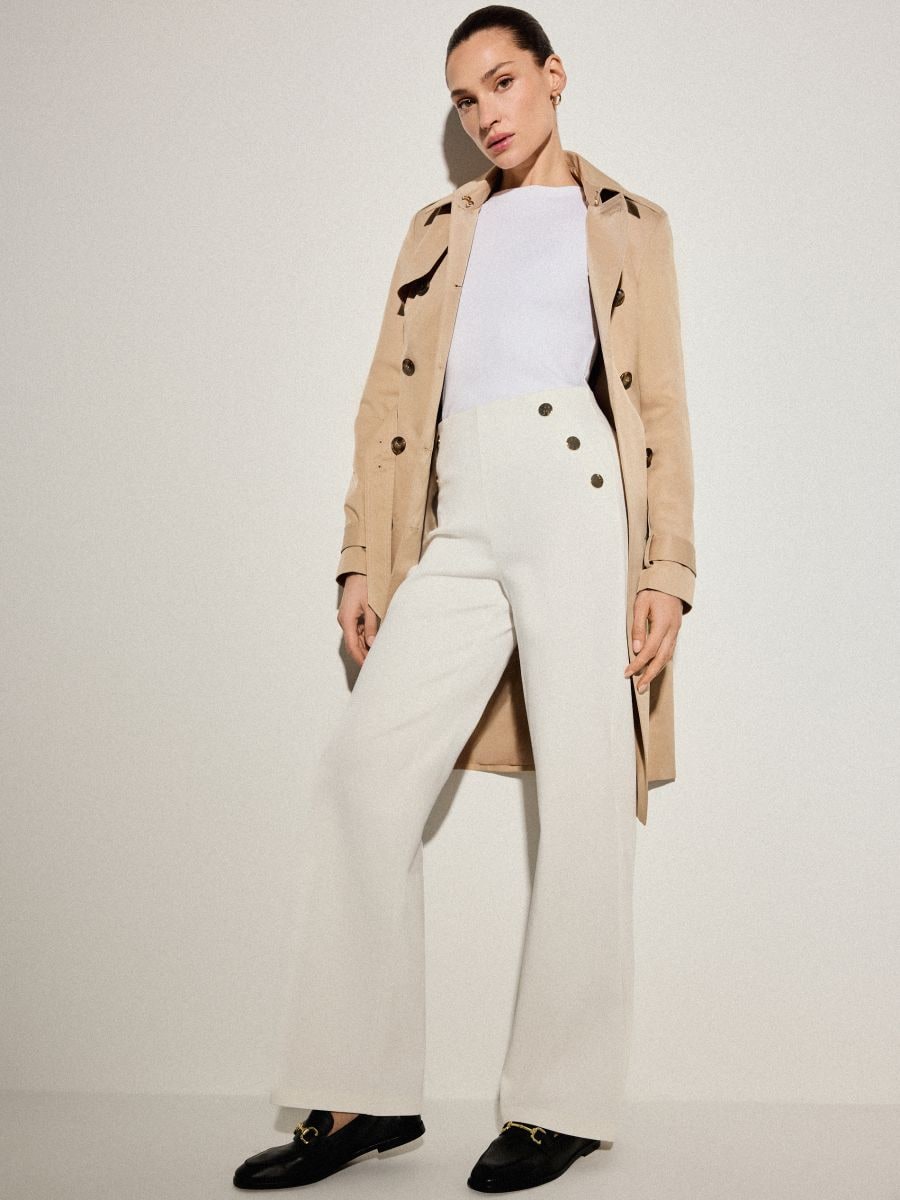 Spodnie wide leg - kremowy - MOHITO