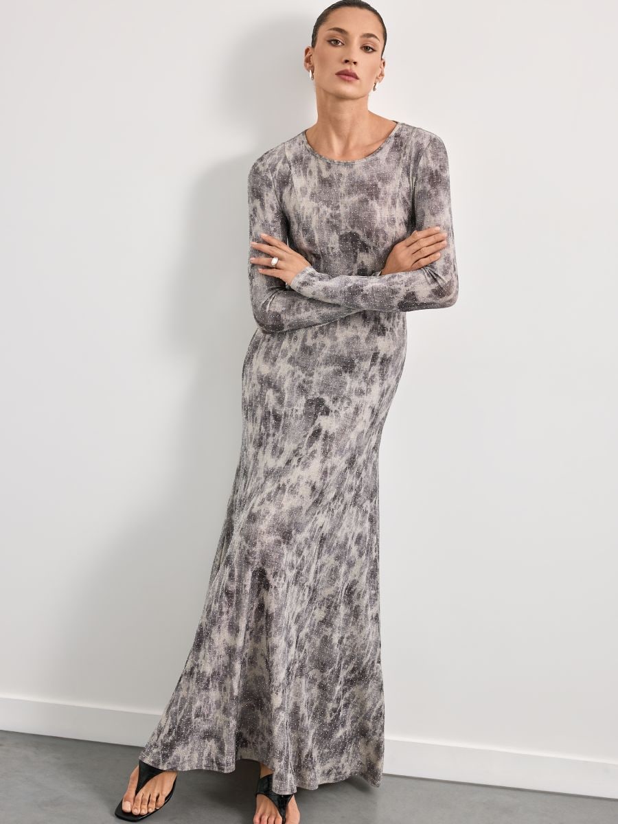 Rochie maxi cu cusătură metalizată - Beige - MOHITO