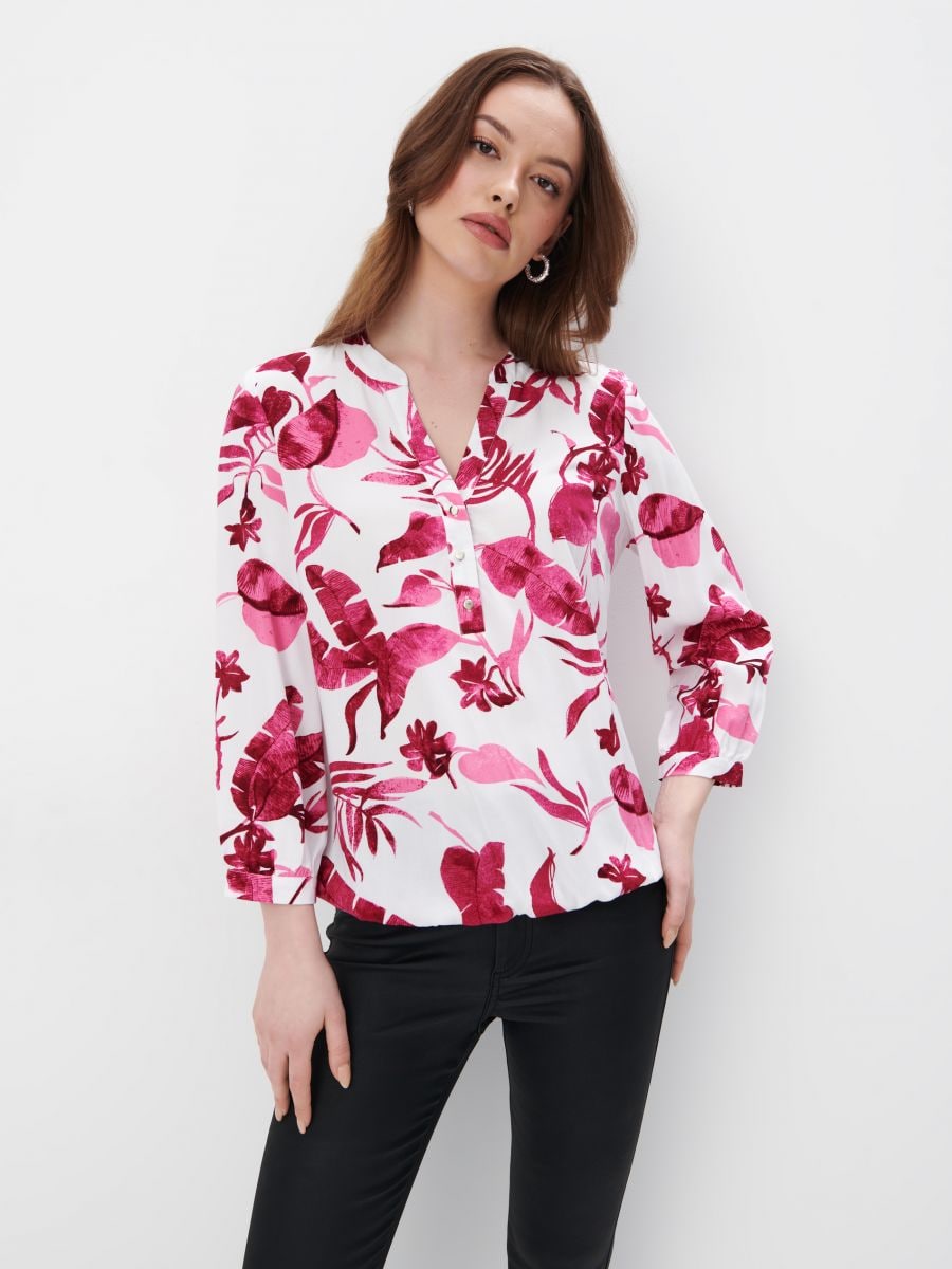 Bluzka z roślinnym printem - różowy - MOHITO