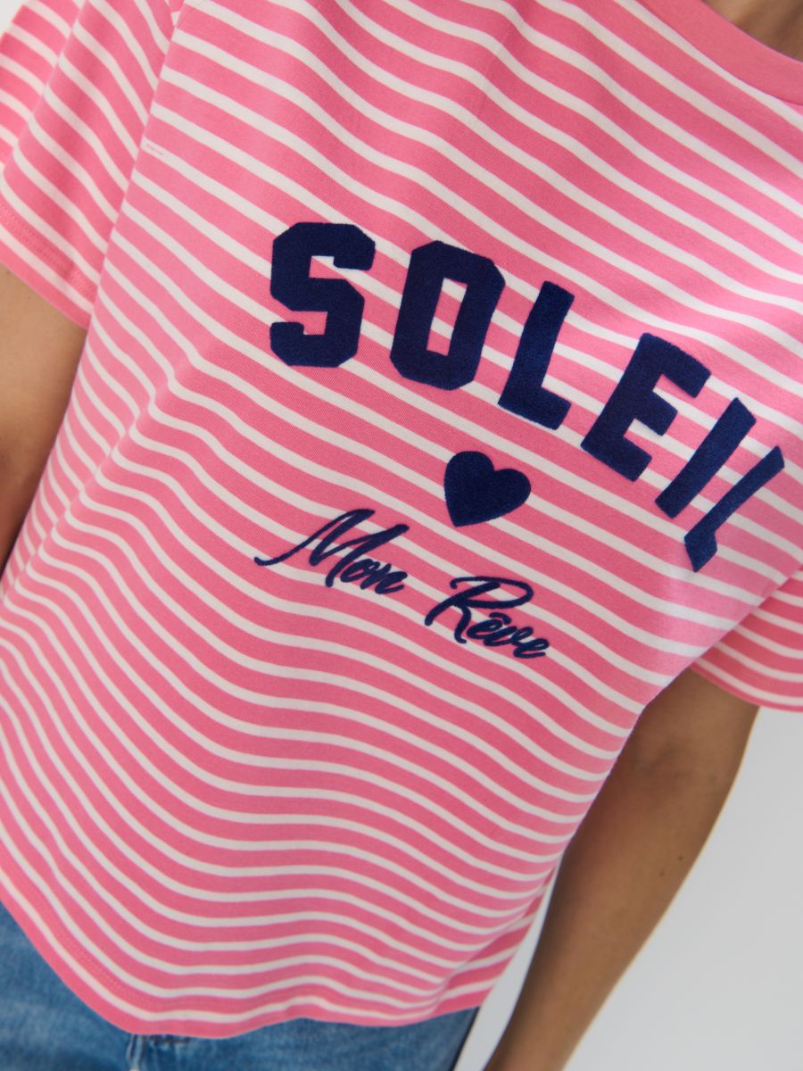 Tricou cu dungi - Roz intens - MOHITO