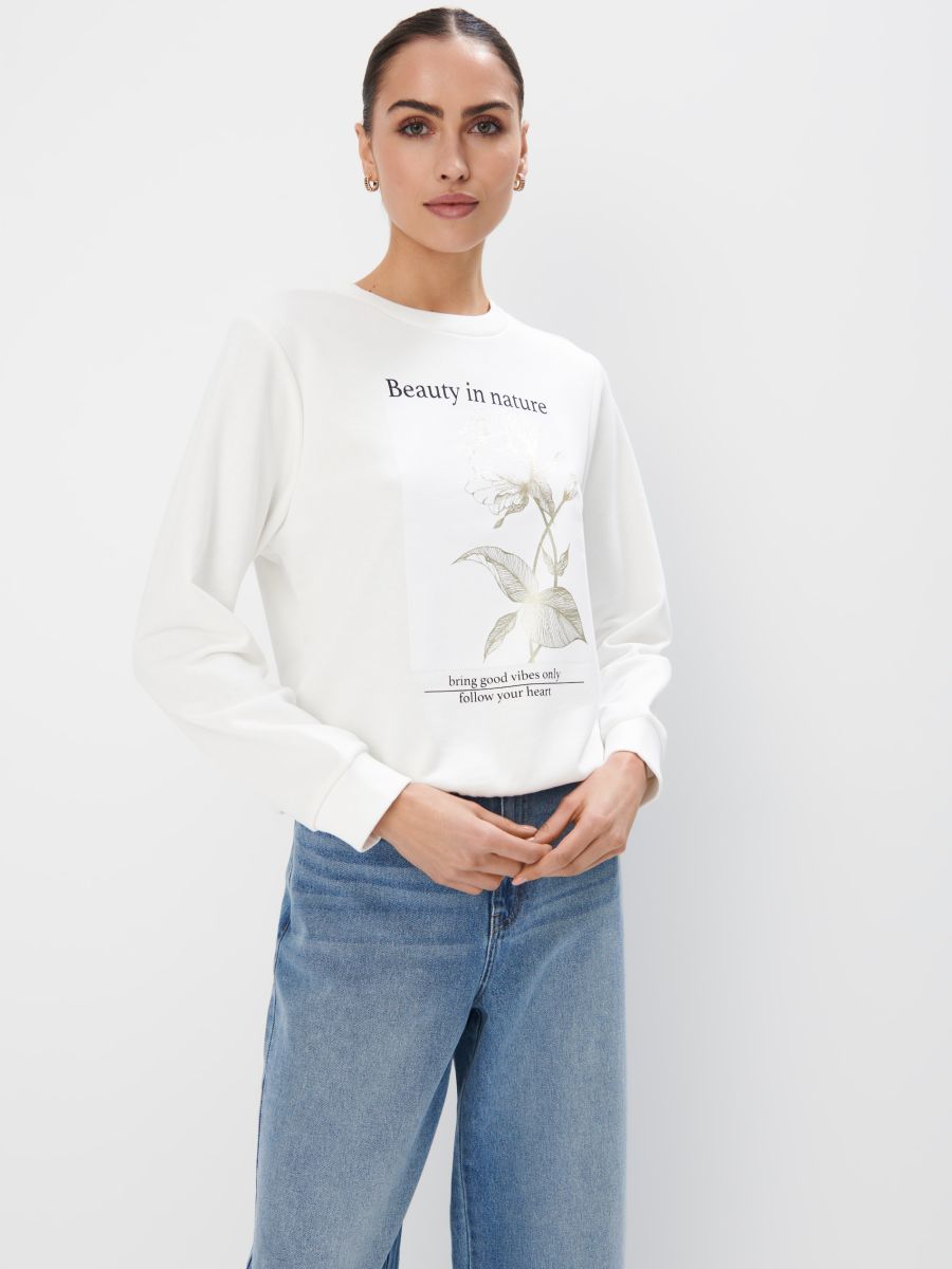 Bluza z bawełną - kremowy - MOHITO