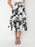 Fustă midi din bumbac, cu flori - Negru - MOHITO - small2