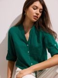 Блузка з вмістом льону - зелений - MOHITO - small2