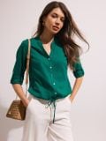 Блузка з вмістом льону - зелений - MOHITO - small1