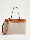Torebka city bag z lnem - kość słoniowa - MOHITO - small1