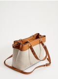Torebka city bag z lnem - kość słoniowa - MOHITO - small2