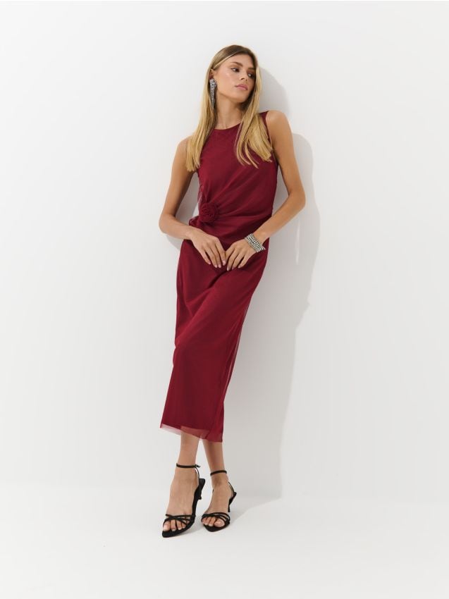 Rochie midi cu element decorativ