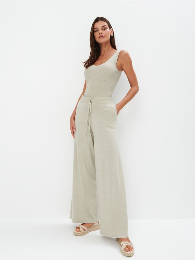 NONNON⑦ Twinset spodnie damskie kolor czarny szerokie high waist