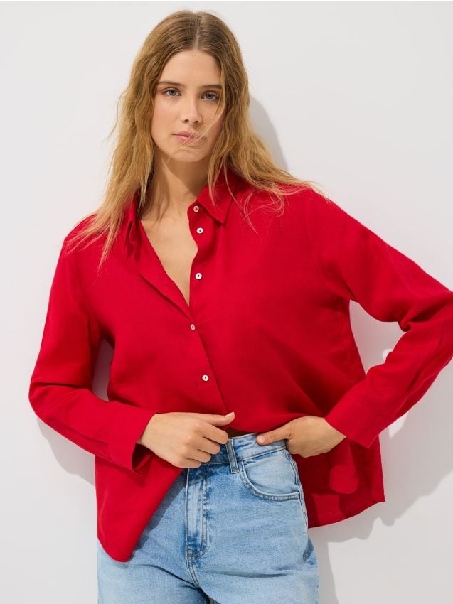 Mohito - Риза с високо съдържание на лен - червен