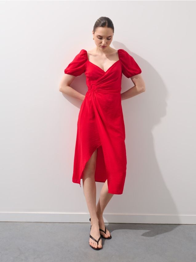 Rochie midi cu mâneci bufante