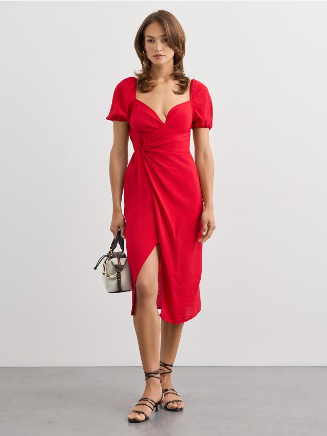 Rochie midi cu mâneci bufante