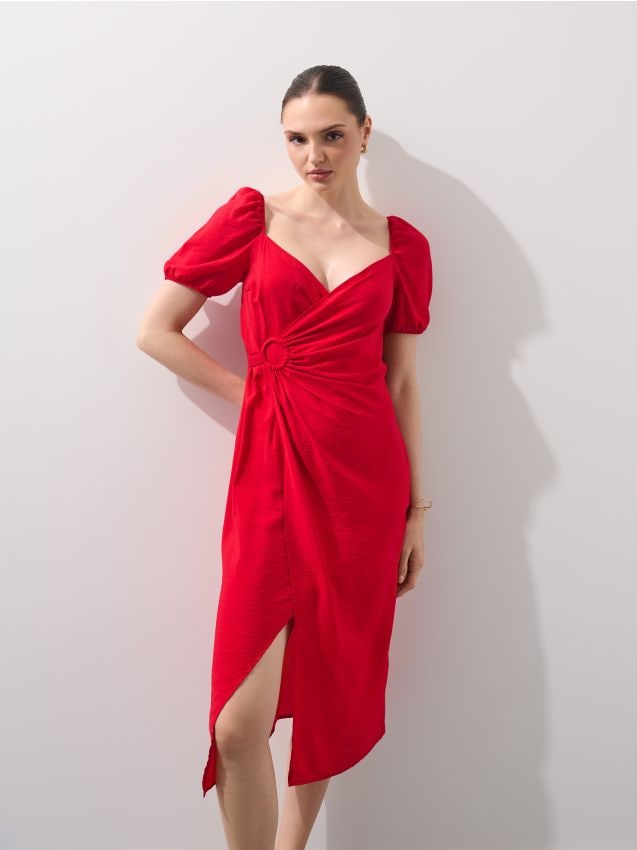 Rochie midi cu mâneci bufante