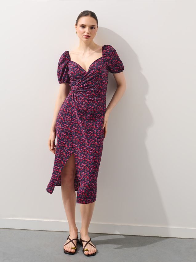 Rochie midi cu mâneci bufante