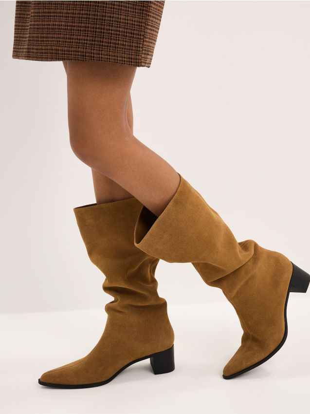 Cizme peste genunchi, din piele