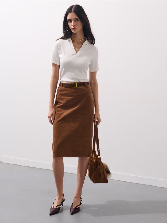 Φούστα midi με ζώνη