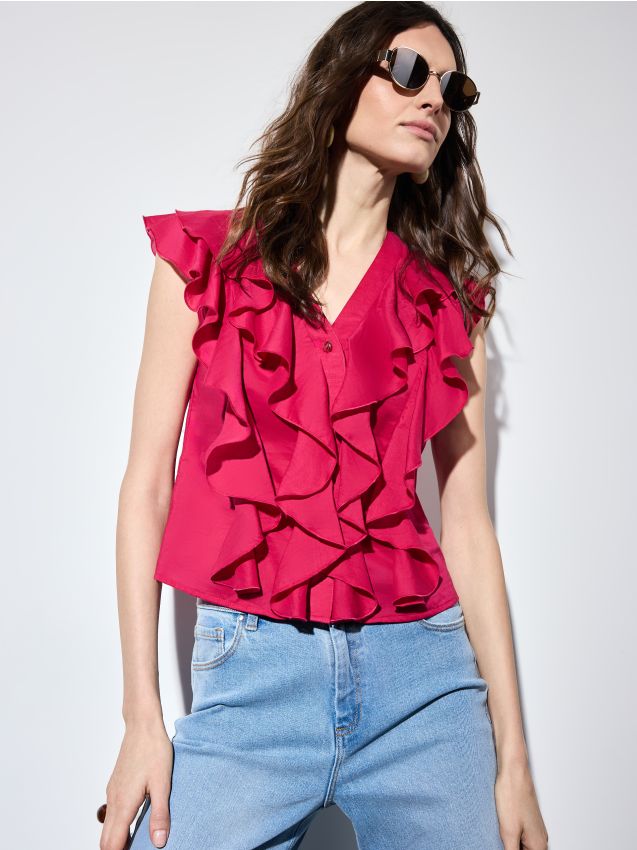 Mohito - Блуза от памук и лиосел - фуксия