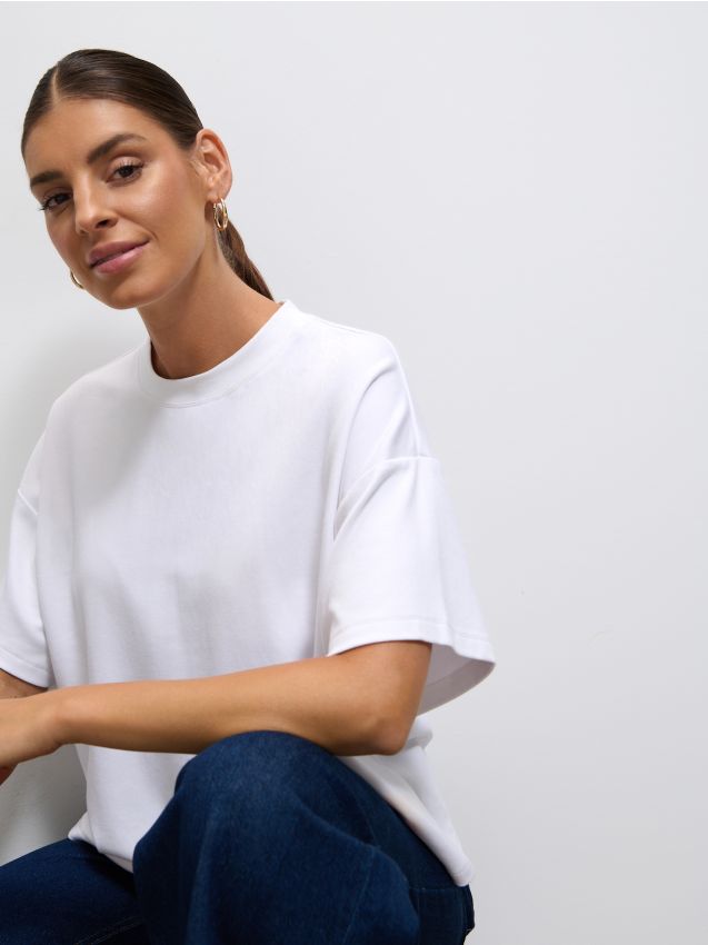 T-shirt z merceryzowanej bawełny Kolor biały - MOHITO