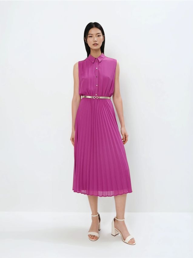 Koszulowa fuksjowa sukienka midi Kolor fioletowy - MOHITO - 235EU-44X