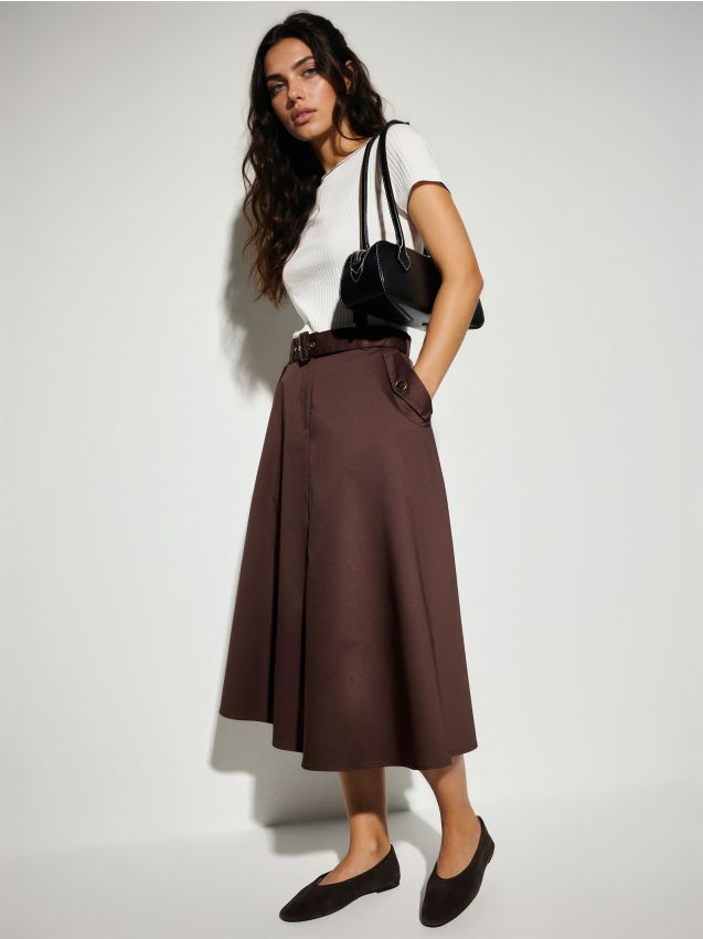 Fustă midi cu curea