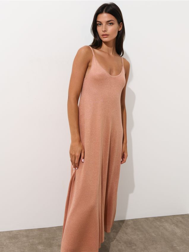 Rochie maxi cu cusătură metalizată