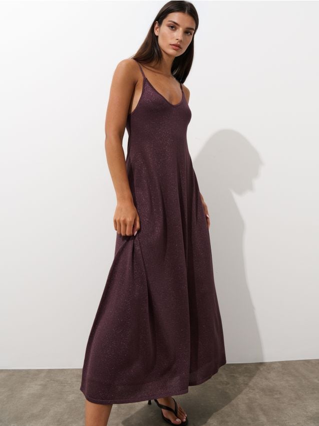 Rochie maxi cu cusătură metalizată