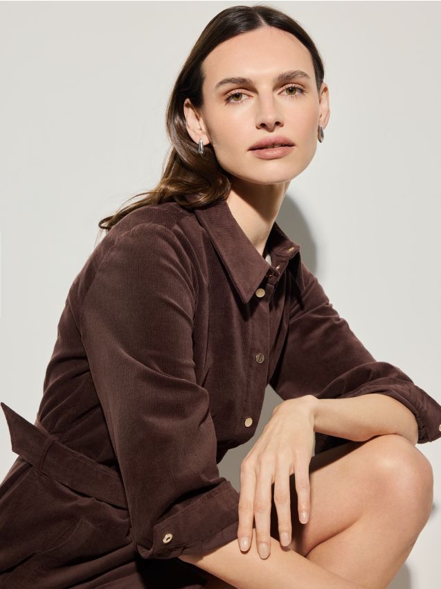 Mohito - Мини рокля от рипсено кадифе - тъмно кафяво