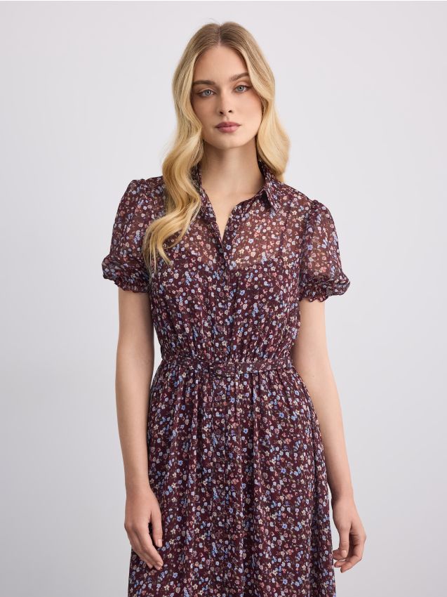 Rochie midi tip cămașă cu flori