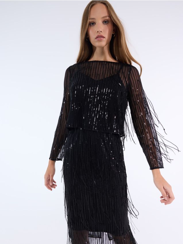 Bluza z bleščicami - črna