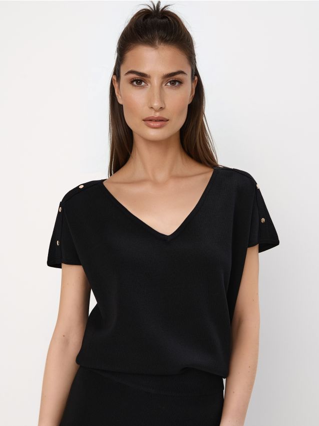 Swetrowa czarna bluzka Kolor czarny - MOHITO - 441DH-99X