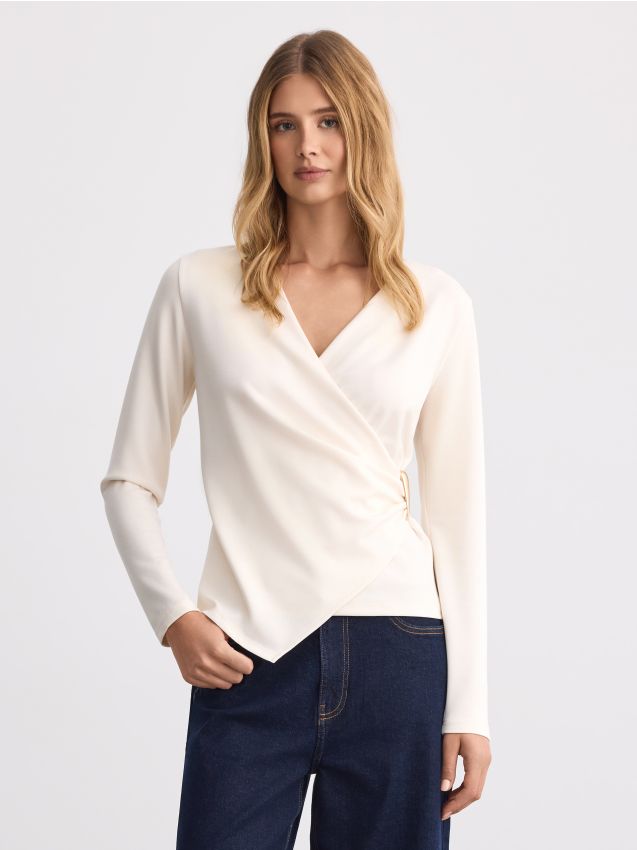 Bluza s preklopom spredaj - krem