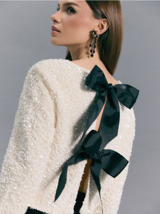 Mohito - Блуза с пайети - кремaво